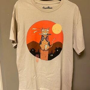 Threadless Tan T-Shirt with Ninja Cat Design